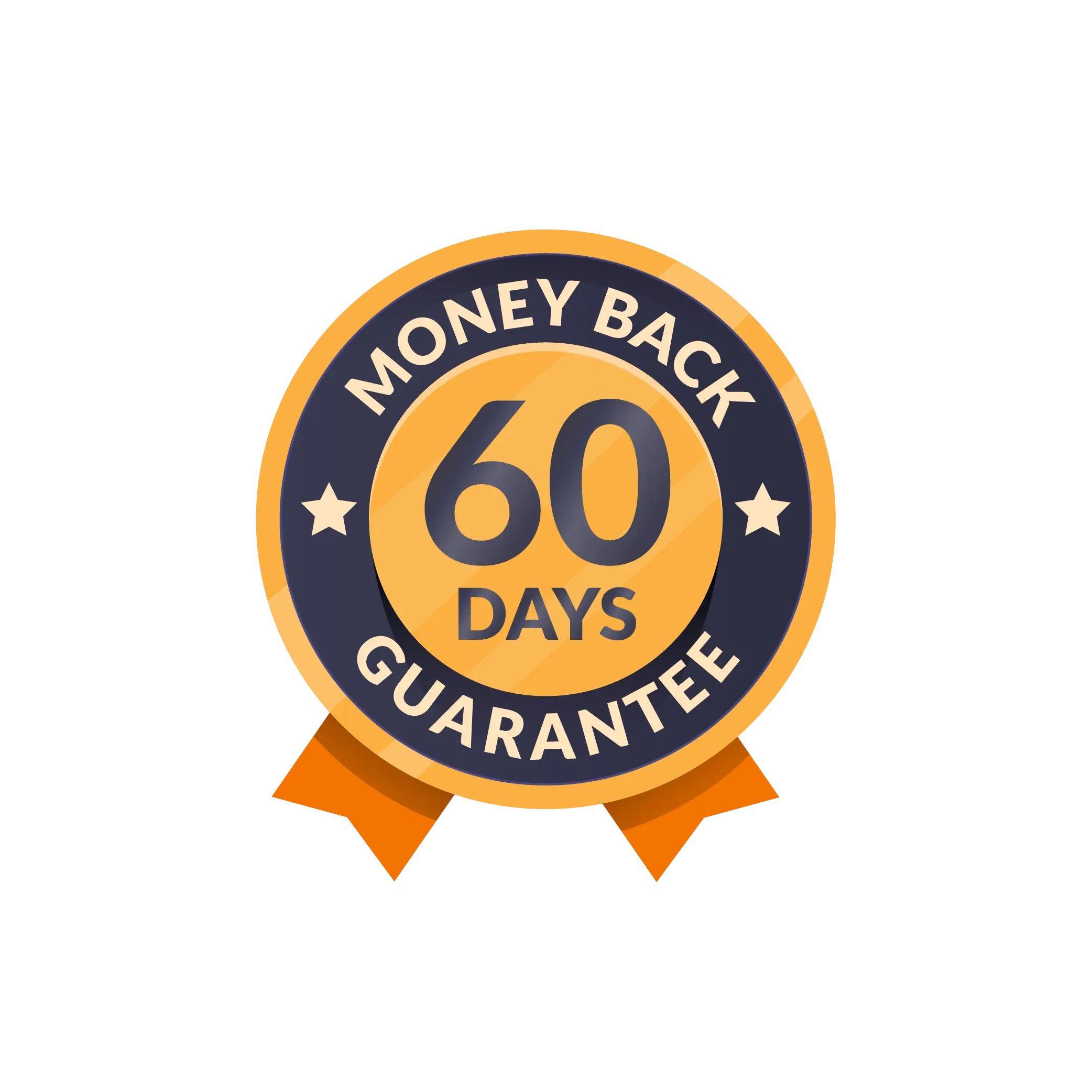 60-day money-back guarantee badge with orange and blue colors on a white background